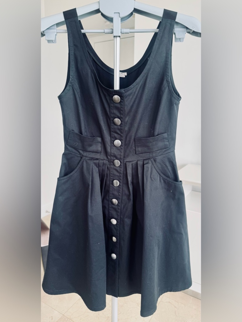 Miu Miu Black Sleeveless Dress with Label, front snaps